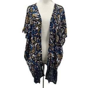 LOFT Outlet Women's Black Floral Short Sleeve Kimono Blouse Size XS/S